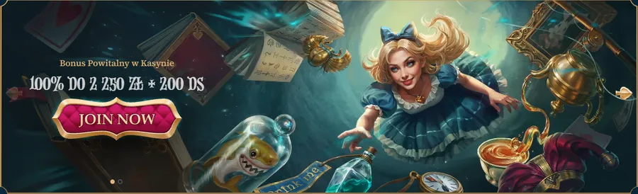 Premia kasynowa casino BetAlice Casino BetAlice – baner Bonus Powitalny w Kasynie 100% do 2 250 zł + 200 DS z Alicją